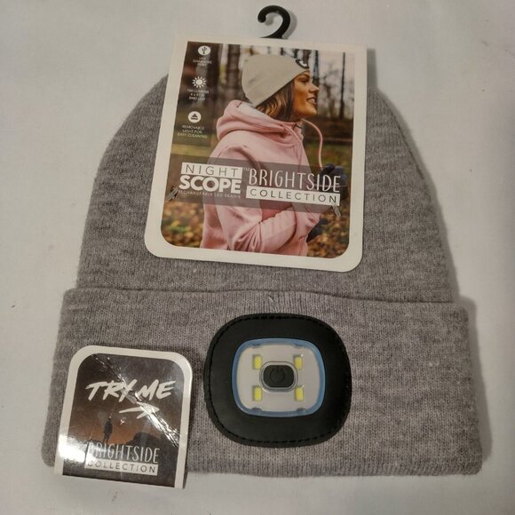 NIght Scope Brightside Collection Knit Hat Women LED Rechargable Gray Beanie NEW - Picture 3 of 6